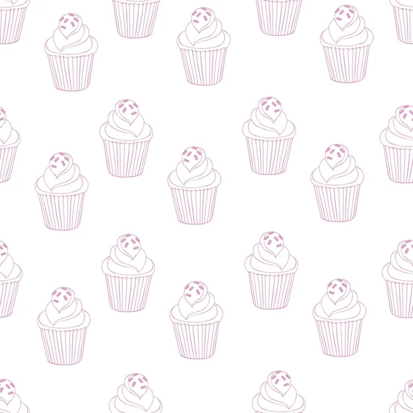 Bonito gostoso cupcake sem costura padrão de fundo — Vetor de Stock