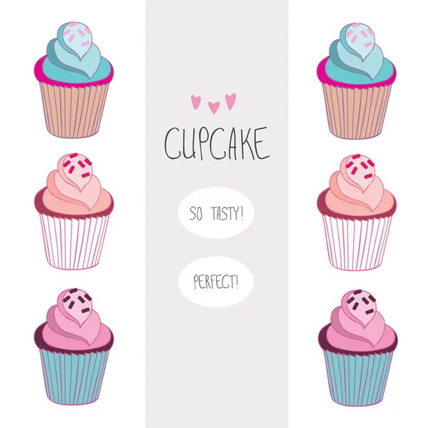 Charmant beau délicieux cupcake de dessin animé — Image vectorielle