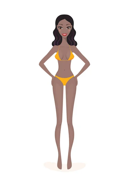Hermosa Mujer Negra Afroamericana Traje Baño Summer Beach Vacation Vector — Archivo Imágenes Vectoriales