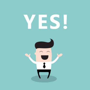 Evet sözcüğü ile mutlu bir iş adamı. İş kavramı. Vektör çizim.