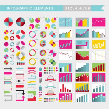 Renkli Infographic öğeleri grafikler, grafik, diyagram, oklar, işaretler, barlar buttonsborders vb vektör çizim seti