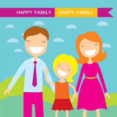 Mutlu aile üyeleri anne ve kızları. Çok güzel çizgi film karakterleri doğa güneşli yaz gün arka plan üzerinde. Vektör çizim