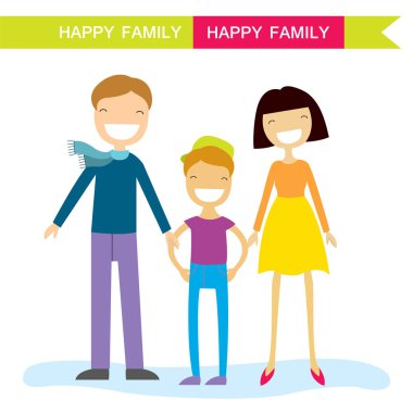 Mutlu aile üyeleri anne ve oğulları. Çok güzel çizgi film karakterleri. Vektör çizim