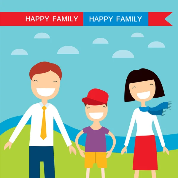 Happy Family Members Parents Son Lovely Cartoon Characters Vector Illustration — Stock Vector