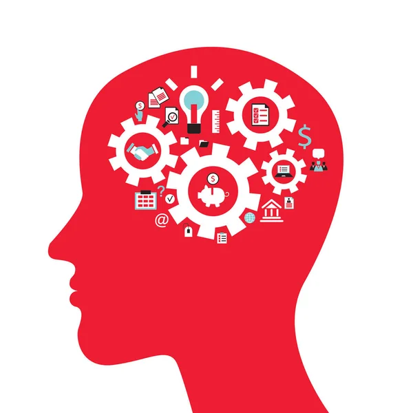 Koncepcja Infografiki Głowy Profil Mózgu Koła Zębate Ikony Biznesu Ilustracja — Wektor stockowy