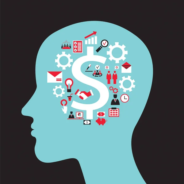 Infografik Konzept Mit Kopfprofil Gehirn Zahnrädern Und Business Icons Vektorillustration — Stockvektor