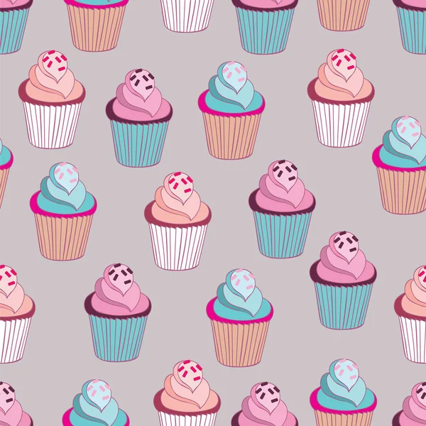 Bella Yummy Cupcake Senza Soluzione Continuità Modello Sfondo Illustrazione Vettoriale — Vettoriale Stock