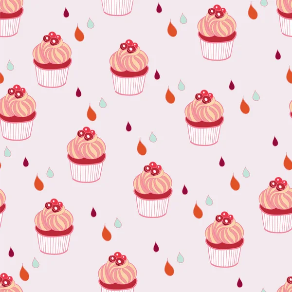 Schöne Leckere Cupcake Nahtlosen Hintergrund Muster Vektorillustration — Stockvektor