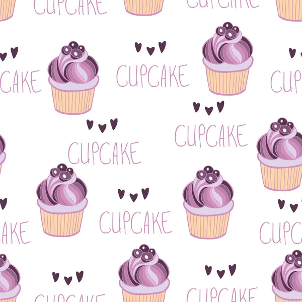 Bonito Gostoso Blueberry Cupcake Sem Costura Padrão Fundo Ilustração Vetorial — Vetor de Stock