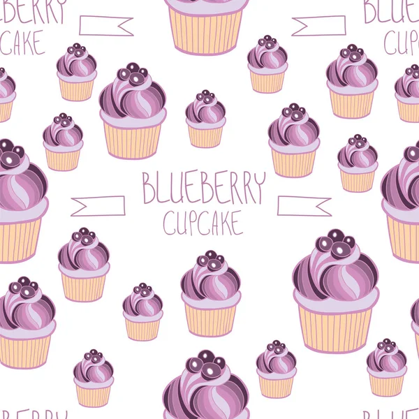 Schöne Leckere Blaubeer Cupcake Nahtlosen Hintergrund Muster Vektorillustration — Stockvektor