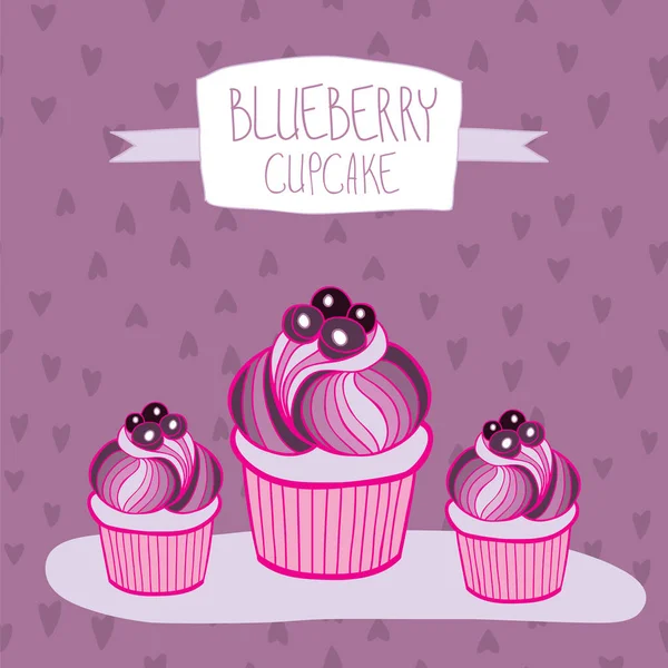 Linda Bela Gostosa Ilustração Vetor Cupcake Mirtilo —  Vetores de Stock