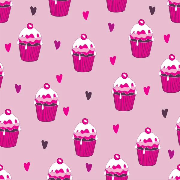 Hermoso Patrón Fondo Delicioso Cupcake Sin Costuras Ilustración Vectorial — Vector de stock