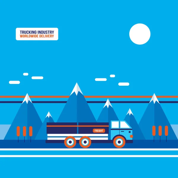 Industria Del Transporte Camiones Concepto Transporte Diseño Plano Moderno Ilustración — Vector de stock