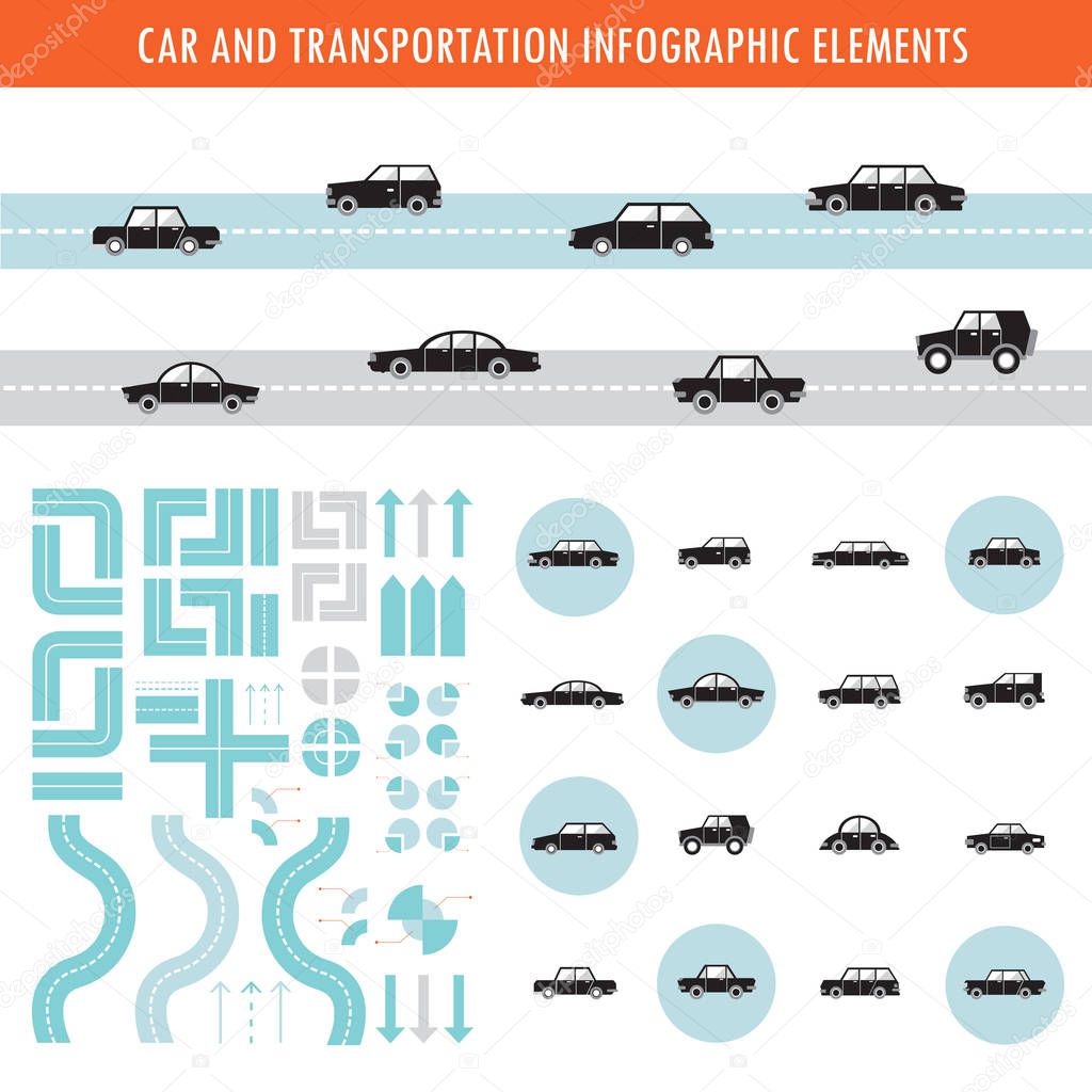Car and transportation infographic elements and icons set. Vector illustration