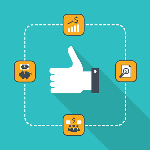 Thumbs up icon for web. Successful business concept, good strategy, planning, partnership, getting profit. Vector illustration