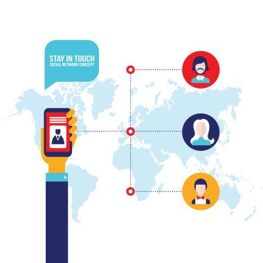 İşadamı el web simgeler sosyal ağ ve iletişim konsepti ile mobil akıllı telefon tutarak