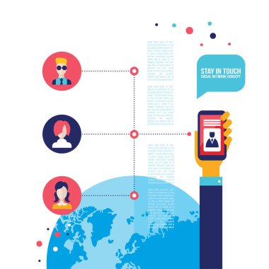 İşadamı el web simgeler sosyal ağ ve iletişim konsepti ile mobil akıllı telefon tutarak