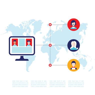 Bilgisayar monitörü web simgeler sosyal ağ iletişim iş kavramı vektör çizim ile