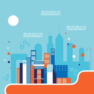 Cityscape arka plan mimari Modern düz tasarım stili vektör çizim