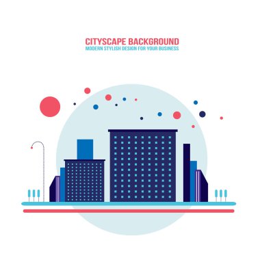 Cityscape arka plan mimari Modern düz tasarım stili. Vektör çizim