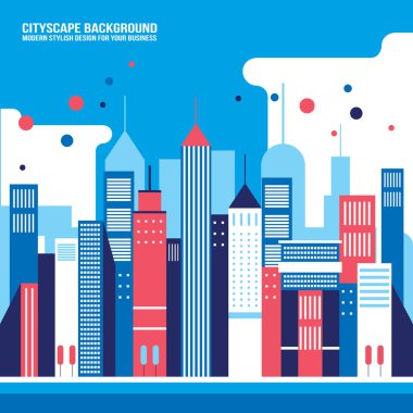 Cityscape Downtown gökdelenler Modern düz tasarım stil vektör çizim ile arka plan