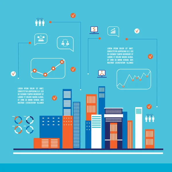 Infográficos Cidade Moderna Design Plano Ilustração Vetorial — Vetor de Stock