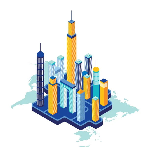 Edifícios Cidade Isométrica Arquitetura Cityscape Ilustração Vetorial — Vetor de Stock
