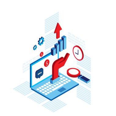 Başarılı iş kavramı vektör çizim işyeri izometrik öğeleri ayarla