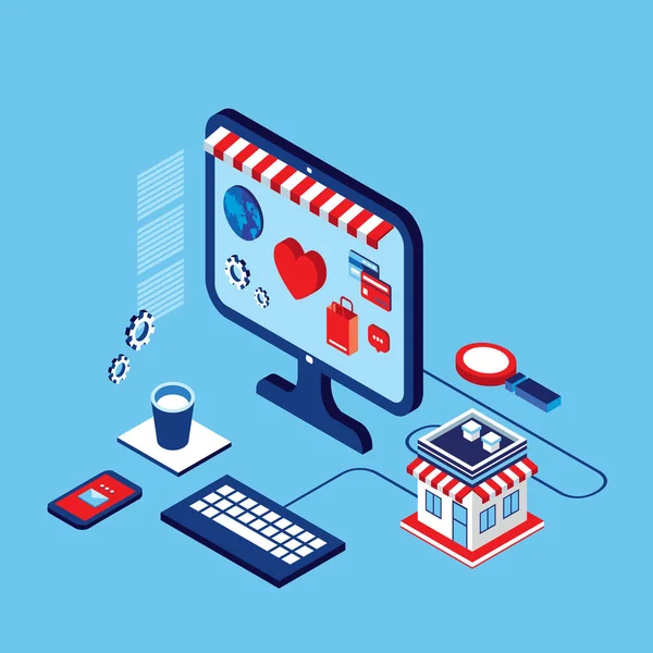3D izometrik modern tasarım alışveriş online başarılı iş e-ticaret kavramı düz