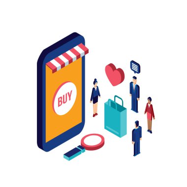 Düz 3d izometrik tasarım konsepti alışveriş ve e-ticaret vektör çizim