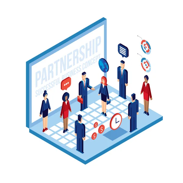 Business People Laptop Technology Social Network Partnership Communication Concept Vector — Stock Vector