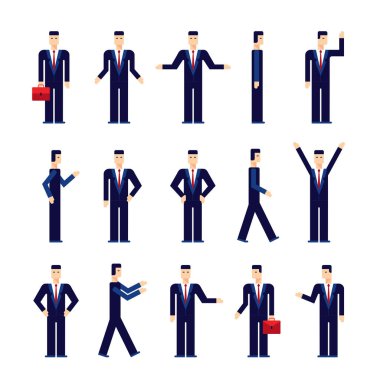 Modern düz tasarım çizgi film karakteri işadamı iş adamları vektör çizim ayarla.