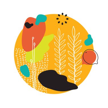 Şirin renkli çiçek ve soyut tasarım öğeleri İskandinav kompozisyon vektör çizim stil