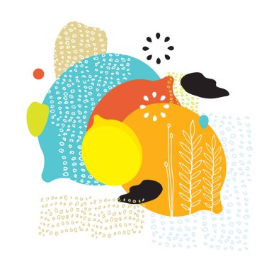 Şirin renkli çiçek ve soyut tasarım öğeleri İskandinav kompozisyon vektör çizim stil