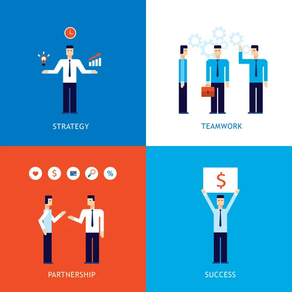 Succesvolle Business Teamwork Strategie Partnerschap Succes Plat Ontwerp Banner Instellen — Stockvector