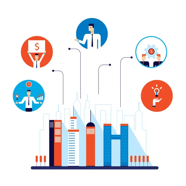 Teamwork Partnerschap Concept Succesvolle Zakenmensen Stad Sociaal Netwerk Infographic Vectorillustratie — Stockvector