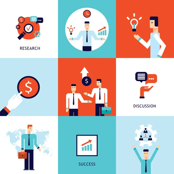 Successful Business Teamwork Partnership Success Concept Infographics Flat Banner Set — Stock Vector
