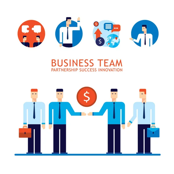 Business Team Businessman Successful Teamwork Partnership Concept Flat Design Vector — Stock Vector