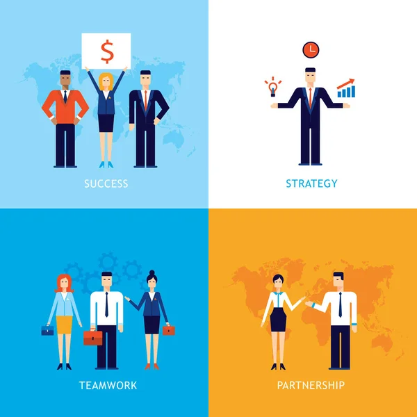 Succesvolle Business Teamwork Partnerschap Succes Concept Infographics Vlakke Banner Instellen — Stockvector