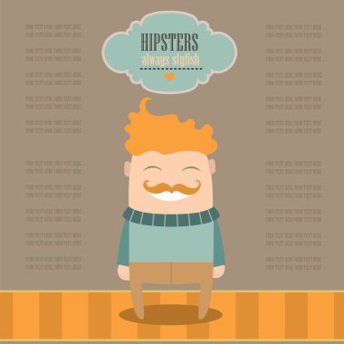 Komik çizgi film karakteri. Şık hipster adam. Vektör çizim