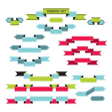 Beyaz arka plan üzerinde izole renkli vektör şerit kümesi. Vektör çizim