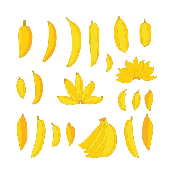 Delicious Hand Drawn Food Yellow Bananas Set Isolated White Background — Stock Vector