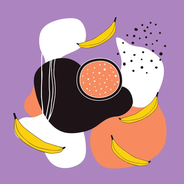 Fondo Elegante Con Elementos Abstractos Lunares Frutas Exóticas Jackgruit Banana — Vector de stock