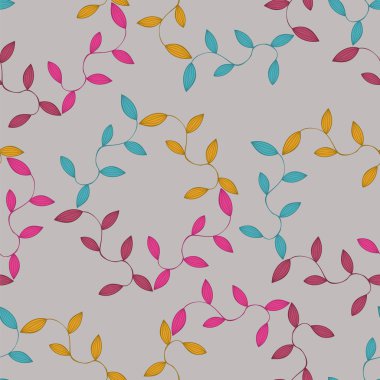 Retro vintage renk sorunsuz çiçek arka plan deseni. Doğa teması, yaprakları, El - Soyut öğeler çizilmiş. Tekstil, kağıt, tebrik kartı, kartpostal tasarım şablonu.
