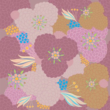 Çiçek sorunsuz arka plan deseni. El - çizilmiş öğeleri. Tekstil, kağıt, tebrik kartı, kartpostal tasarımı, zemin, afiş için şablon. Vektör çizim