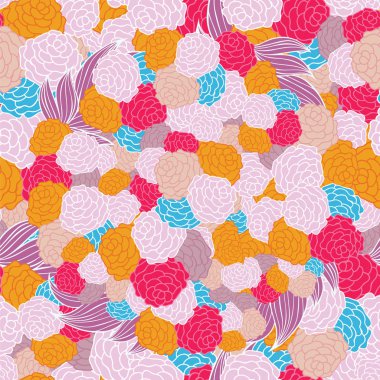 Sorunsuz çiçek arka plan deseni. Doğa teması, yaprakları, El - Soyut öğeler çizilmiş. Tekstil, kağıt, tebrik kartı, kartpostal tasarım şablonu.