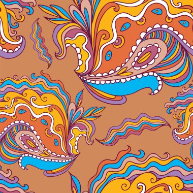 Dikişsiz el - çizilmiş desen. Çiçek, dalgalar, bukleler, doğa teması, Soyut öğeler vektör çizim