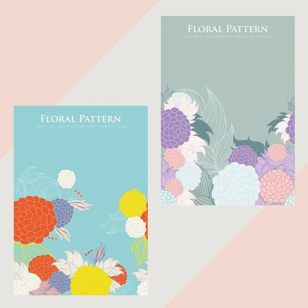 Blumen Grußkarte Einladung Postkarten Design Vorlage Vektorillustration — Stockvektor