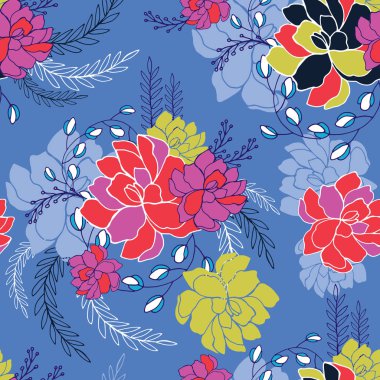 Renkli el çekilmiş çiçek sorunsuz arka plan deseni için tasarım vektör çizim