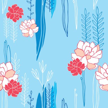 Elle çizilmiş çiçek sorunsuz arka plan deseni romantik çiçek vektör çizim